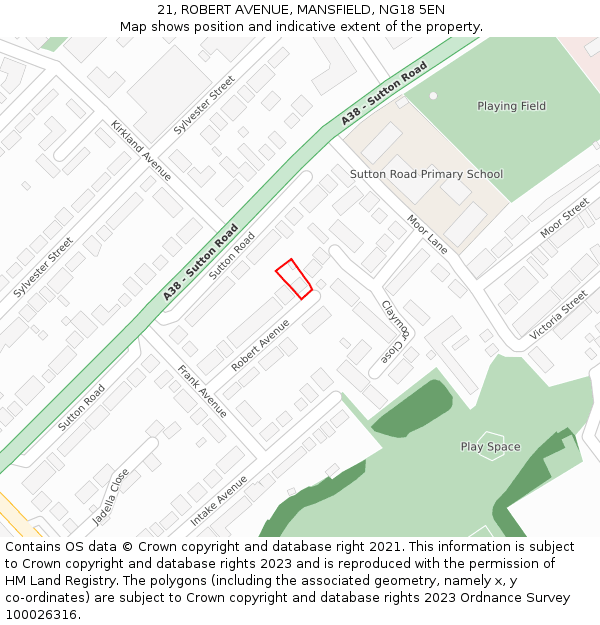 21, ROBERT AVENUE, MANSFIELD, NG18 5EN: Location map and indicative extent of plot