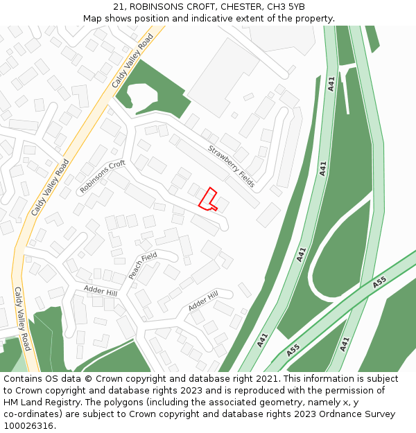 21, ROBINSONS CROFT, CHESTER, CH3 5YB: Location map and indicative extent of plot