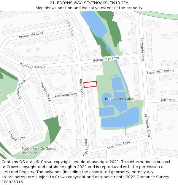 21, ROBYNS WAY, SEVENOAKS, TN13 3EA: Location map and indicative extent of plot