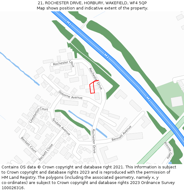 21, ROCHESTER DRIVE, HORBURY, WAKEFIELD, WF4 5QP: Location map and indicative extent of plot