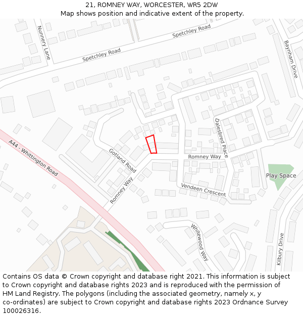 21, ROMNEY WAY, WORCESTER, WR5 2DW: Location map and indicative extent of plot