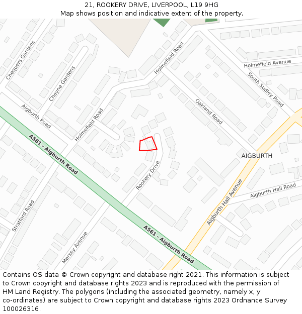 21, ROOKERY DRIVE, LIVERPOOL, L19 9HG: Location map and indicative extent of plot