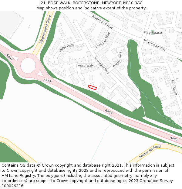 21, ROSE WALK, ROGERSTONE, NEWPORT, NP10 9AY: Location map and indicative extent of plot