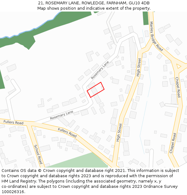 21, ROSEMARY LANE, ROWLEDGE, FARNHAM, GU10 4DB: Location map and indicative extent of plot