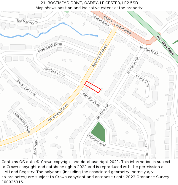 21, ROSEMEAD DRIVE, OADBY, LEICESTER, LE2 5SB: Location map and indicative extent of plot
