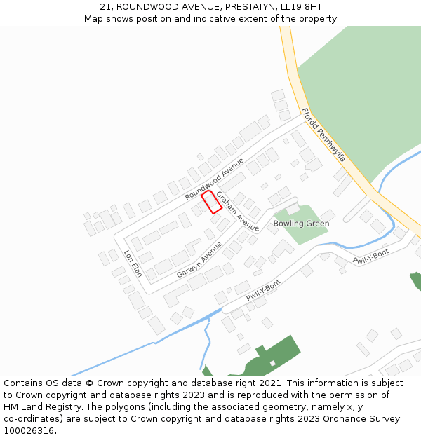 21, ROUNDWOOD AVENUE, PRESTATYN, LL19 8HT: Location map and indicative extent of plot