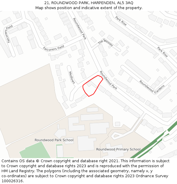 21, ROUNDWOOD PARK, HARPENDEN, AL5 3AQ: Location map and indicative extent of plot
