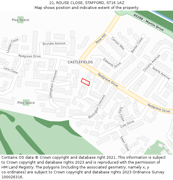 21, ROUSE CLOSE, STAFFORD, ST16 1AZ: Location map and indicative extent of plot