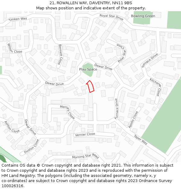 21, ROWALLEN WAY, DAVENTRY, NN11 9BS: Location map and indicative extent of plot