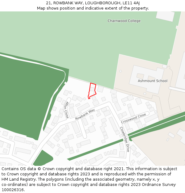 21, ROWBANK WAY, LOUGHBOROUGH, LE11 4AJ: Location map and indicative extent of plot