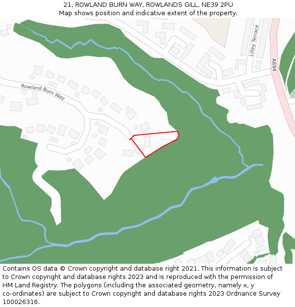 21, ROWLAND BURN WAY, ROWLANDS GILL, NE39 2PU: Location map and indicative extent of plot
