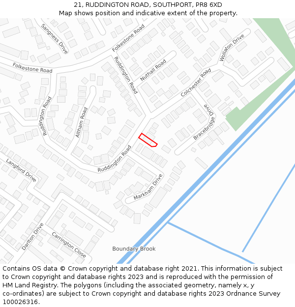 21, RUDDINGTON ROAD, SOUTHPORT, PR8 6XD: Location map and indicative extent of plot