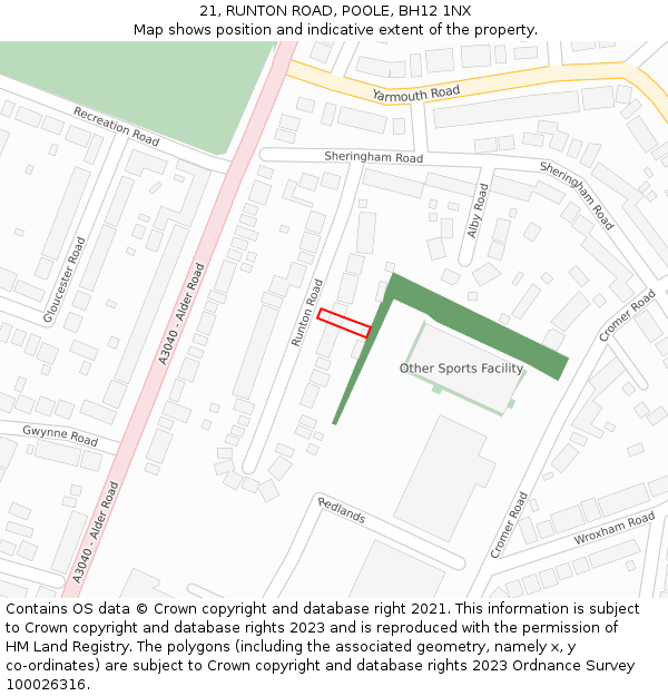 21, RUNTON ROAD, POOLE, BH12 1NX: Location map and indicative extent of plot