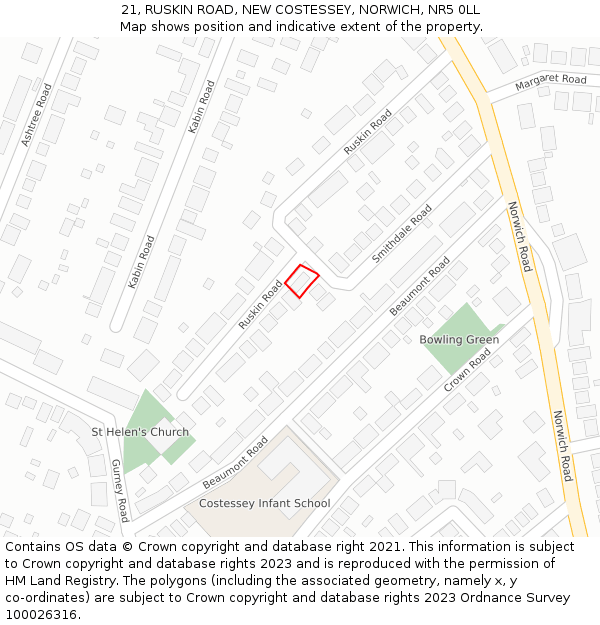 21, RUSKIN ROAD, NEW COSTESSEY, NORWICH, NR5 0LL: Location map and indicative extent of plot