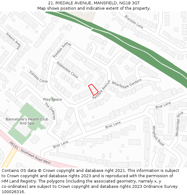 21, RYEDALE AVENUE, MANSFIELD, NG18 3GT: Location map and indicative extent of plot