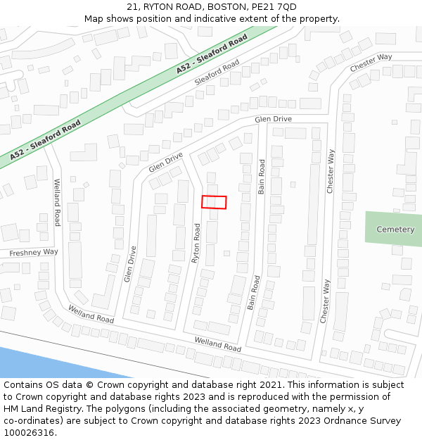 21, RYTON ROAD, BOSTON, PE21 7QD: Location map and indicative extent of plot
