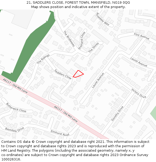 21, SADDLERS CLOSE, FOREST TOWN, MANSFIELD, NG19 0QG: Location map and indicative extent of plot