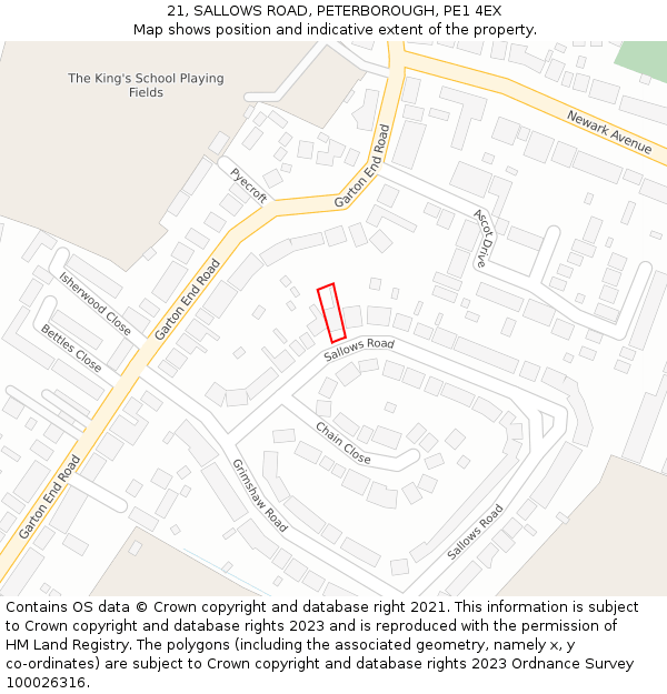 21, SALLOWS ROAD, PETERBOROUGH, PE1 4EX: Location map and indicative extent of plot