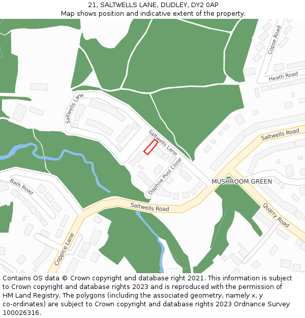 21, SALTWELLS LANE, DUDLEY, DY2 0AP: Location map and indicative extent of plot