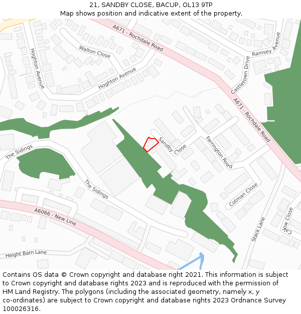 21, SANDBY CLOSE, BACUP, OL13 9TP: Location map and indicative extent of plot