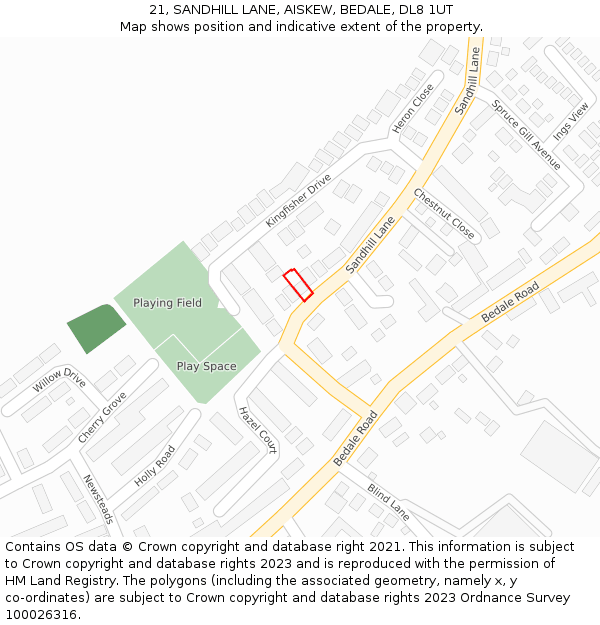 21, SANDHILL LANE, AISKEW, BEDALE, DL8 1UT: Location map and indicative extent of plot