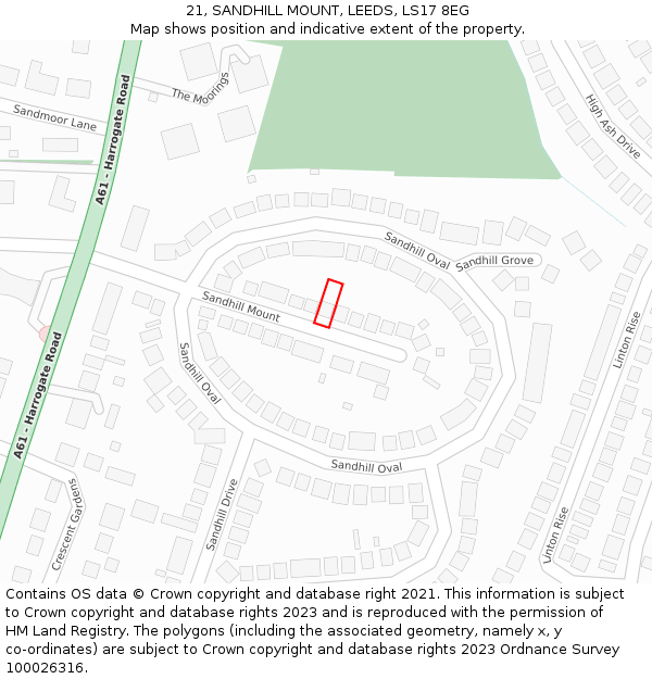 21, SANDHILL MOUNT, LEEDS, LS17 8EG: Location map and indicative extent of plot