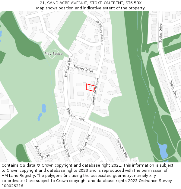 21, SANDIACRE AVENUE, STOKE-ON-TRENT, ST6 5BX: Location map and indicative extent of plot