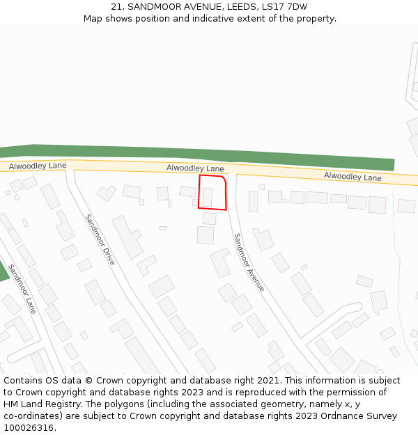 21, SANDMOOR AVENUE, LEEDS, LS17 7DW: Location map and indicative extent of plot