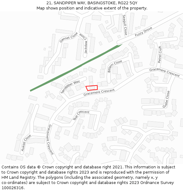 21, SANDPIPER WAY, BASINGSTOKE, RG22 5QY: Location map and indicative extent of plot