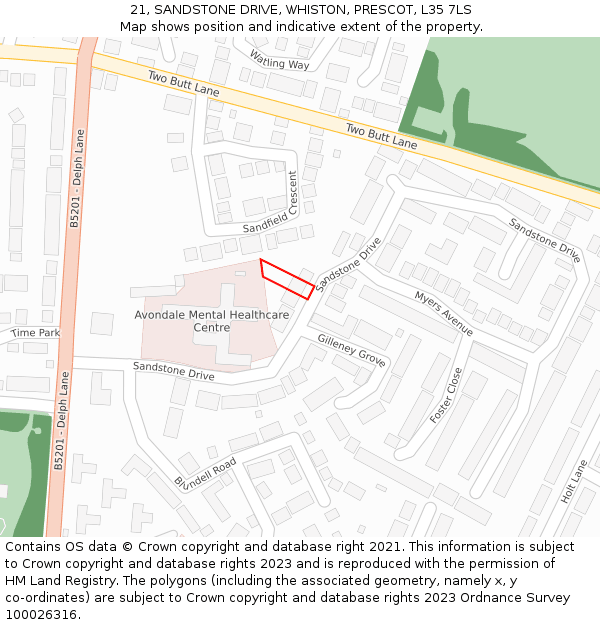 21, SANDSTONE DRIVE, WHISTON, PRESCOT, L35 7LS: Location map and indicative extent of plot