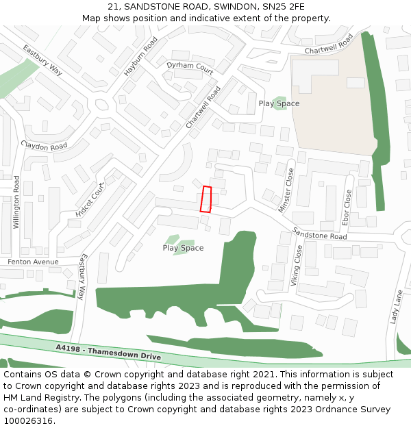 21, SANDSTONE ROAD, SWINDON, SN25 2FE: Location map and indicative extent of plot