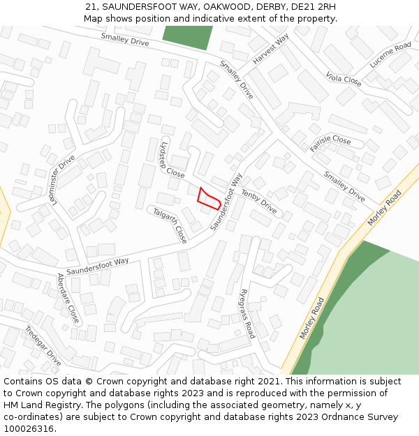 21, SAUNDERSFOOT WAY, OAKWOOD, DERBY, DE21 2RH: Location map and indicative extent of plot