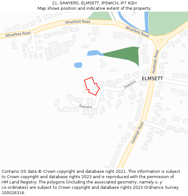 21, SAWYERS, ELMSETT, IPSWICH, IP7 6QH: Location map and indicative extent of plot