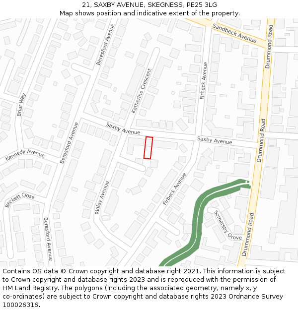 21, SAXBY AVENUE, SKEGNESS, PE25 3LG: Location map and indicative extent of plot