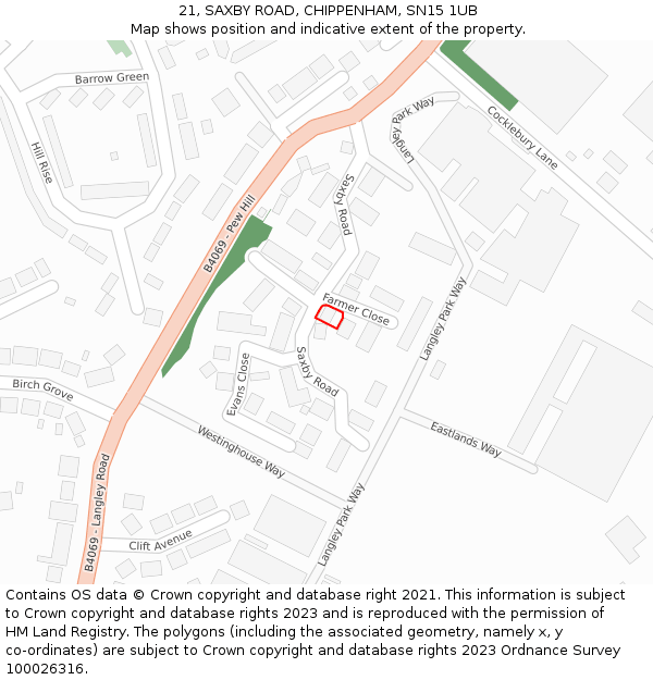 21, SAXBY ROAD, CHIPPENHAM, SN15 1UB: Location map and indicative extent of plot