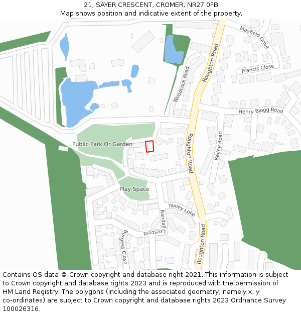 21, SAYER CRESCENT, CROMER, NR27 0FB: Location map and indicative extent of plot