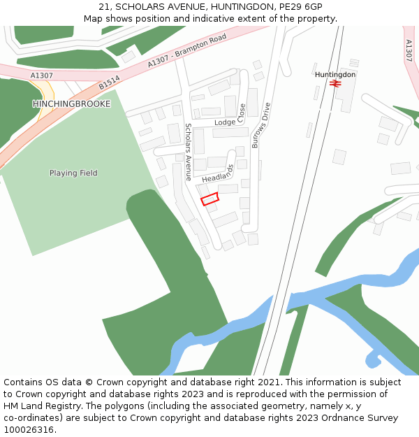 21, SCHOLARS AVENUE, HUNTINGDON, PE29 6GP: Location map and indicative extent of plot