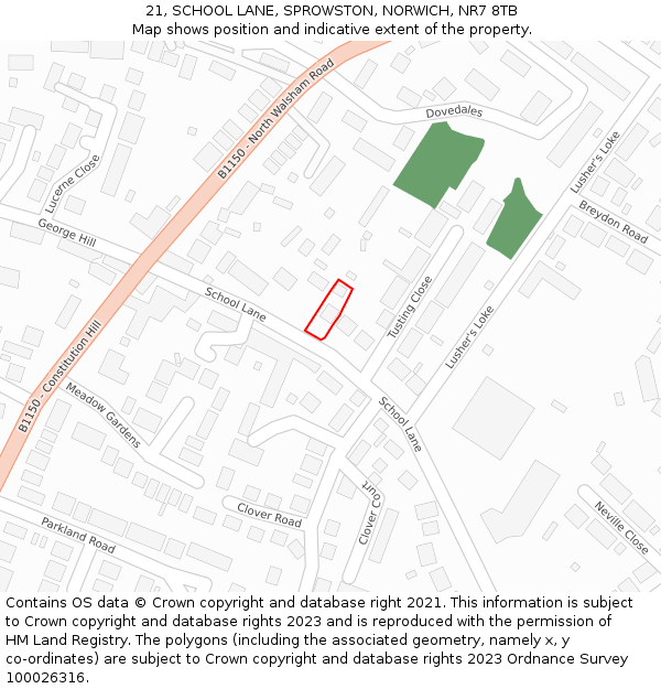 21, SCHOOL LANE, SPROWSTON, NORWICH, NR7 8TB: Location map and indicative extent of plot