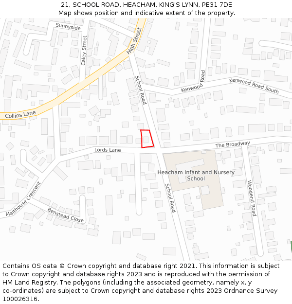 21, SCHOOL ROAD, HEACHAM, KING'S LYNN, PE31 7DE: Location map and indicative extent of plot