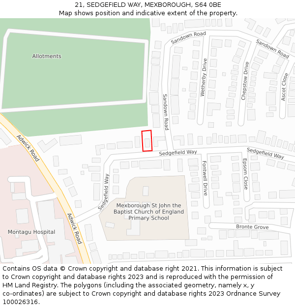 21, SEDGEFIELD WAY, MEXBOROUGH, S64 0BE: Location map and indicative extent of plot