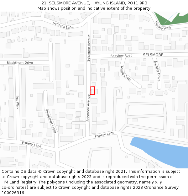 21, SELSMORE AVENUE, HAYLING ISLAND, PO11 9PB: Location map and indicative extent of plot