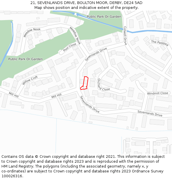 21, SEVENLANDS DRIVE, BOULTON MOOR, DERBY, DE24 5AD: Location map and indicative extent of plot