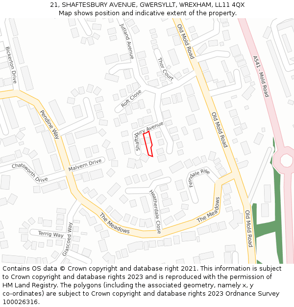 21, SHAFTESBURY AVENUE, GWERSYLLT, WREXHAM, LL11 4QX: Location map and indicative extent of plot