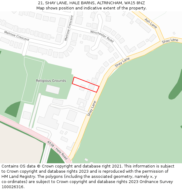 21, SHAY LANE, HALE BARNS, ALTRINCHAM, WA15 8NZ: Location map and indicative extent of plot