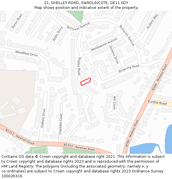 21, SHELLEY ROAD, SWADLINCOTE, DE11 0DY: Location map and indicative extent of plot