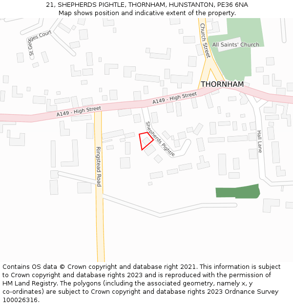 21, SHEPHERDS PIGHTLE, THORNHAM, HUNSTANTON, PE36 6NA: Location map and indicative extent of plot