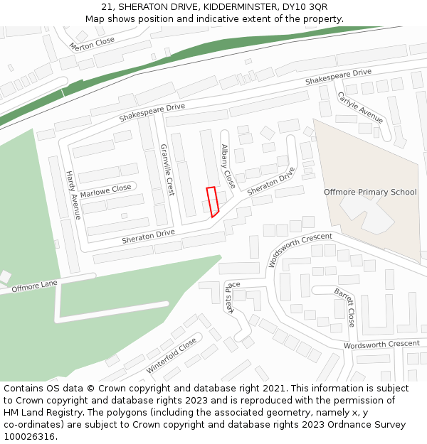 21, SHERATON DRIVE, KIDDERMINSTER, DY10 3QR: Location map and indicative extent of plot