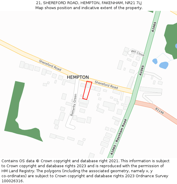 21, SHEREFORD ROAD, HEMPTON, FAKENHAM, NR21 7LJ: Location map and indicative extent of plot