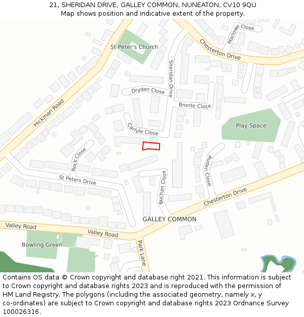 21, SHERIDAN DRIVE, GALLEY COMMON, NUNEATON, CV10 9QU: Location map and indicative extent of plot