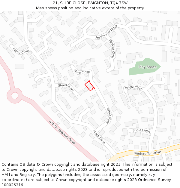 21, SHIRE CLOSE, PAIGNTON, TQ4 7SW: Location map and indicative extent of plot